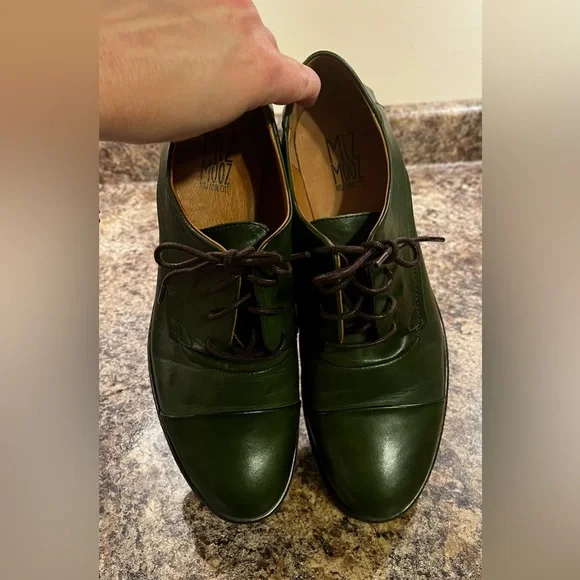 Miz Mooz Green Cap Toe Leather Derby Oxford Shoes Size 10 Lace Up Comfort Flat - Picture 10 of 13